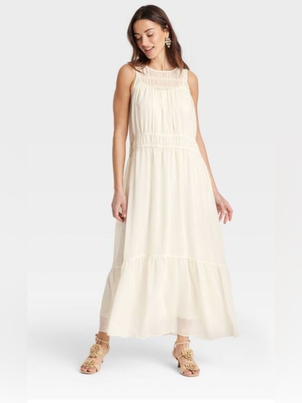a new day Cream Sleeveless Maxi Dress with Smocked Yoke